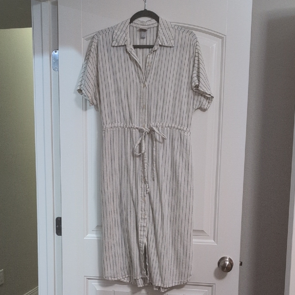 A New Day Tan and Cream Midi Dress with Notched Collar